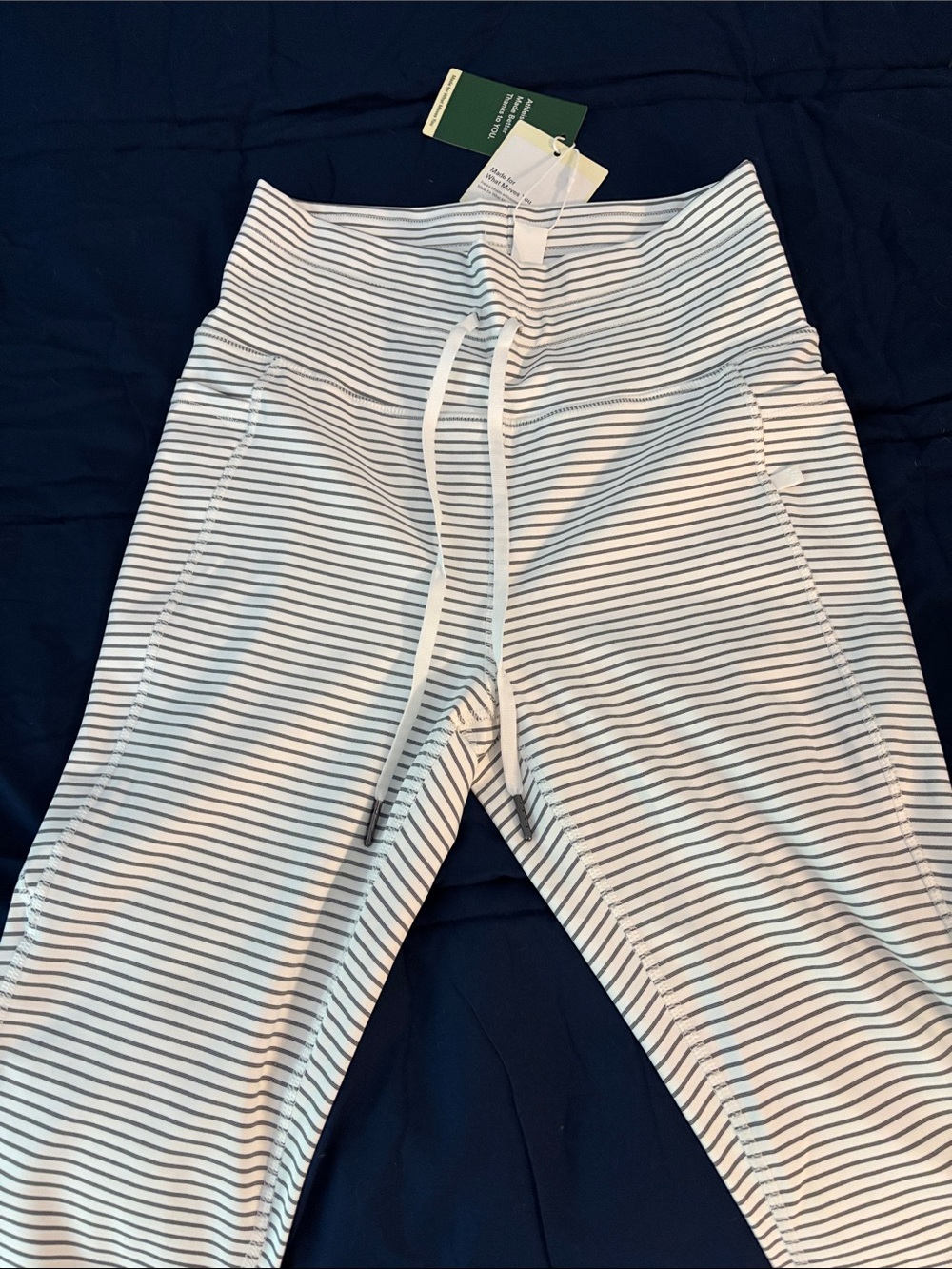 HALARA White Leggings with Navy Pinstripes - Picture 2 of 3